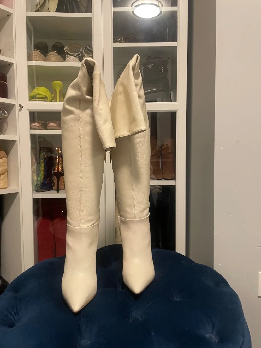Larroude Over-the-knee High Pointed Toe Boots NEW in Ivory SZ 7 (True to Size)